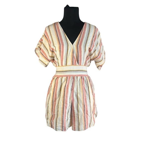 American Eagle Stripe Linen Blend Romper - Women's Size Small Long - Picture 3 of 8